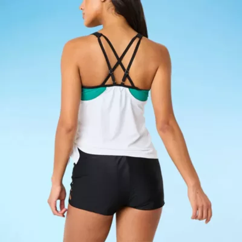 Free Country Womens Built In Bra Stretch Fabric Floral Tankini Swimsuit Top