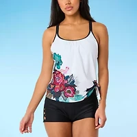 Free Country Womens Built In Bra Stretch Fabric Floral Tankini Swimsuit Top