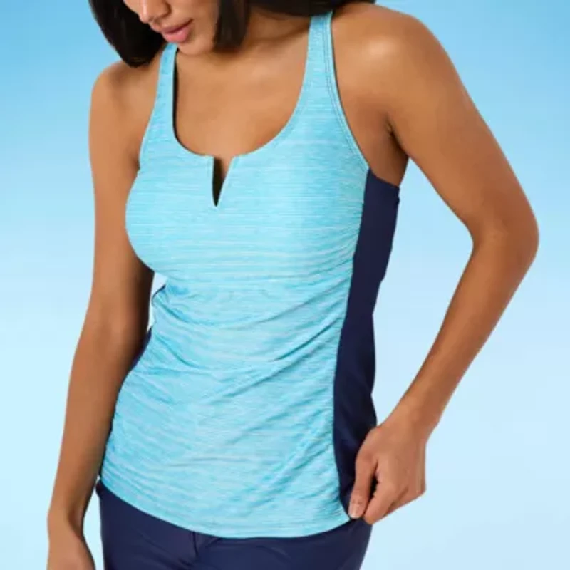 Free Country Womens Built Bra Striped Tankini Swimsuit Top