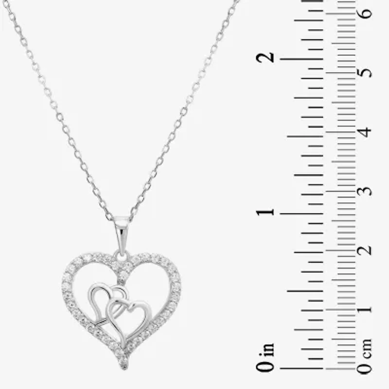 Diamonart Womens Cubic Zirconia Sterling Silver Heart 18 Inch Pendant Necklace