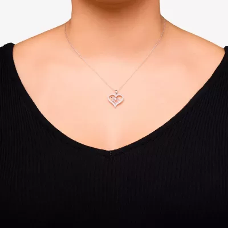 Diamonart Womens Cubic Zirconia Sterling Silver Heart 18 Inch Pendant Necklace