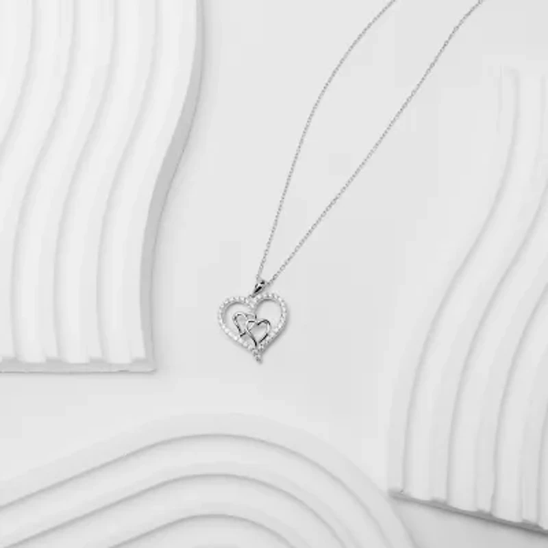 Diamonart Womens Cubic Zirconia Sterling Silver Heart 18 Inch Pendant Necklace