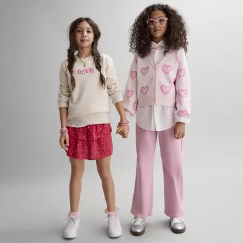 Thereabouts Little & Big Kid Girls Long Sleeve Button Hearts Cardigan