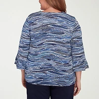 Alfred Dunner Classics Womens Crew Neck 3/4 Sleeve Plus T-Shirt