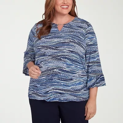 Alfred Dunner Classics Womens Crew Neck 3/4 Sleeve Plus T-Shirt