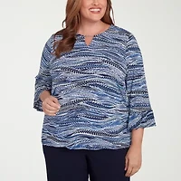 Alfred Dunner Classics Womens Crew Neck 3/4 Sleeve Plus T-Shirt