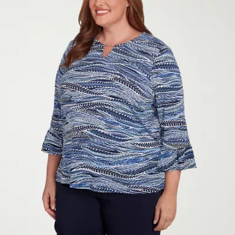 Alfred Dunner Classics Womens Crew Neck 3/4 Sleeve Plus T-Shirt