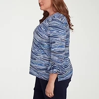 Alfred Dunner Classics Womens Crew Neck 3/4 Sleeve Plus T-Shirt