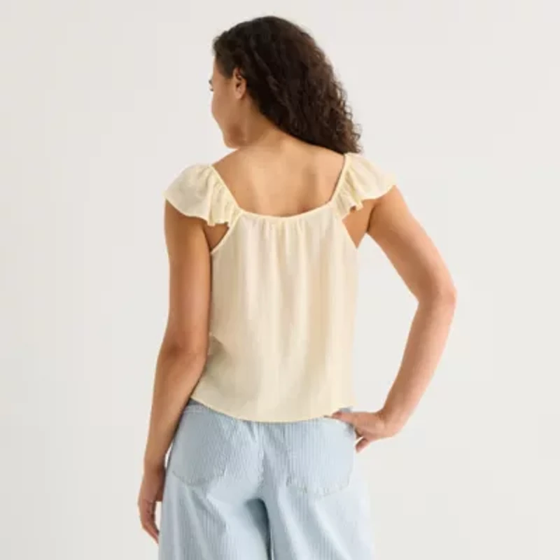 a.n.a Womens Square Neck Short Sleeve Lace Blouse