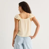 a.n.a Womens Square Neck Short Sleeve Lace Blouse