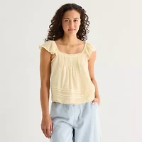 a.n.a Womens Square Neck Short Sleeve Lace Blouse