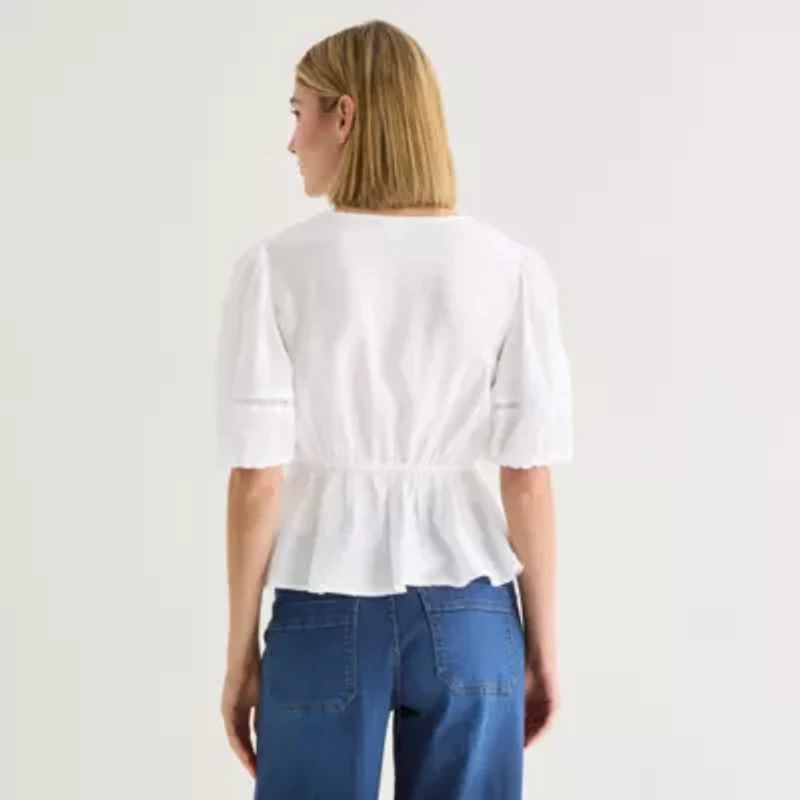 a.n.a Womens V Neck 3/4 Sleeve Blouse