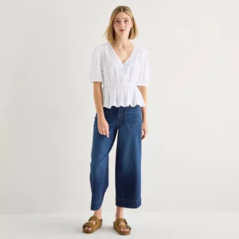 a.n.a Womens V Neck 3/4 Sleeve Blouse