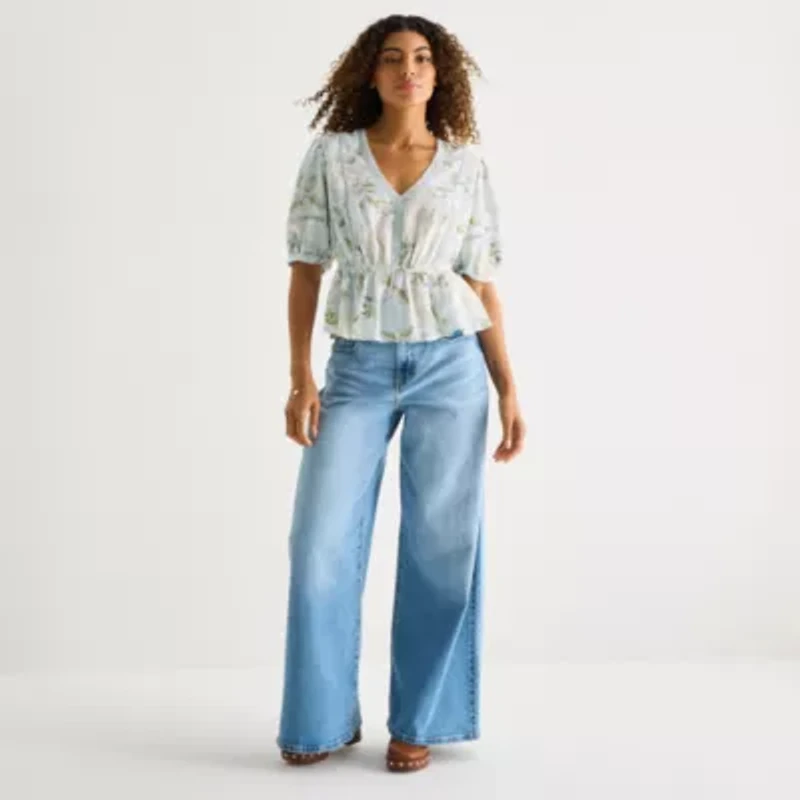 a.n.a Womens V Neck 3/4 Sleeve Blouse