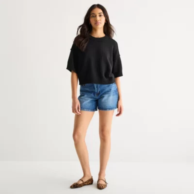 a.n.a Womens Crew Neck Short Sleeve Pullover Sweater