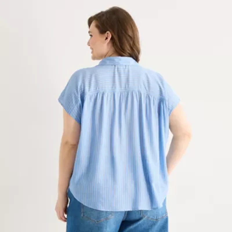 a.n.a Womens Plus Short Sleeve Blouse