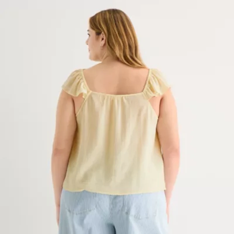 a.n.a Womens Plus Square Neck Short Sleeve Lace Blouse