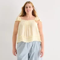 a.n.a Womens Plus Square Neck Short Sleeve Lace Blouse