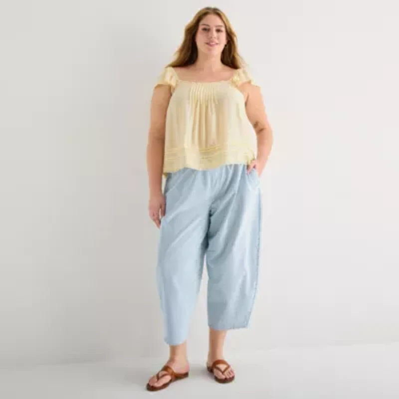 a.n.a Womens Plus Square Neck Short Sleeve Lace Blouse