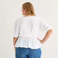 a.n.a Womens Plus V Neck Short Sleeve Blouse