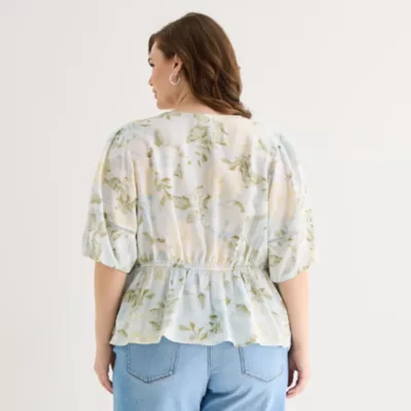 a.n.a Womens Plus V Neck Short Sleeve Blouse