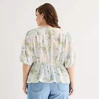 a.n.a Womens Plus V Neck Short Sleeve Blouse