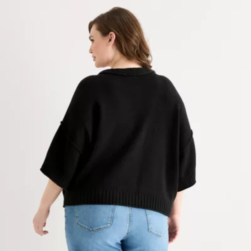 a.n.a Plus Womens Crew Neck Short Sleeve Pullover Sweater