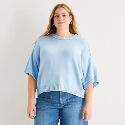 a.n.a Womens Plus Crew Neck Short Sleeve Pullover Sweater