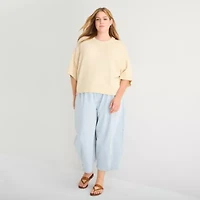 a.n.a Plus Womens Crew Neck Short Sleeve Pullover Sweater