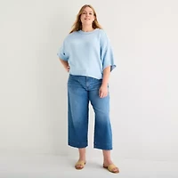 a.n.a Womens Plus Crew Neck Short Sleeve Pullover Sweater