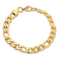 Steeltime Mens 18K Gold Over Stainless Steel Solid Figaro Chain Bracelet