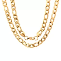 Steeltime Mens 18K Gold Over Stainless Steel 24 Inch Figaro Chain Necklace