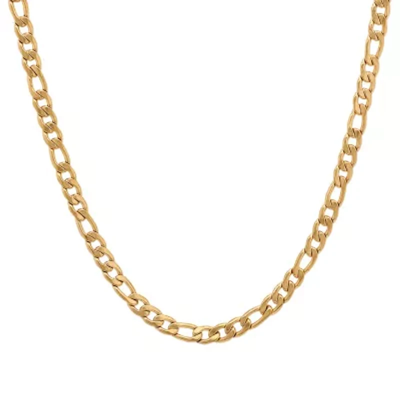 Steeltime Mens 18K Gold Over Stainless Steel 24 Inch Figaro Chain Necklace
