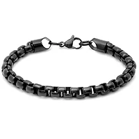 Steeltime Black Ion Plated Mens Stainless Steel Solid Link Chain Bracelet