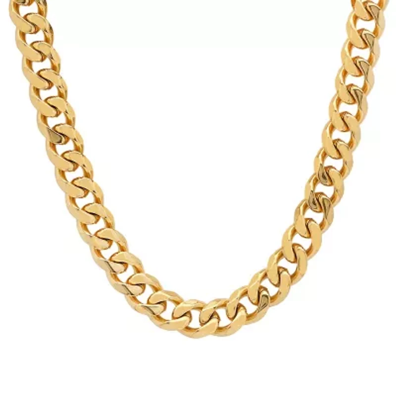 Steeltime Mens 18K Gold Over Stainless Steel 24 Inch Curb Chain Necklace