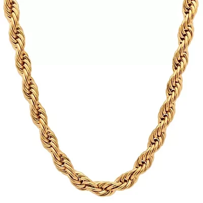 Steeltime Mens 18K Gold Over Stainless Steel 30 Inch Rope Chain Necklace