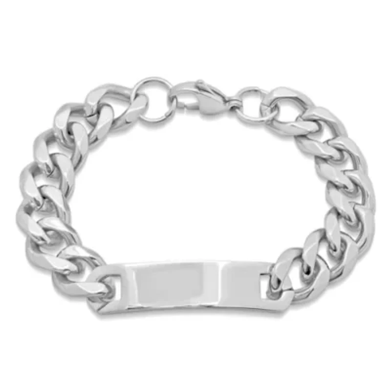 Steeltime Mens Stainless Steel Solid Curb Id Bracelet