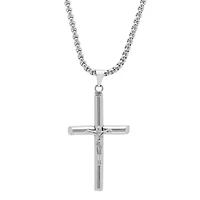 Steeltime Mens Stainless Steel Cruifix Cross Pendant Necklace