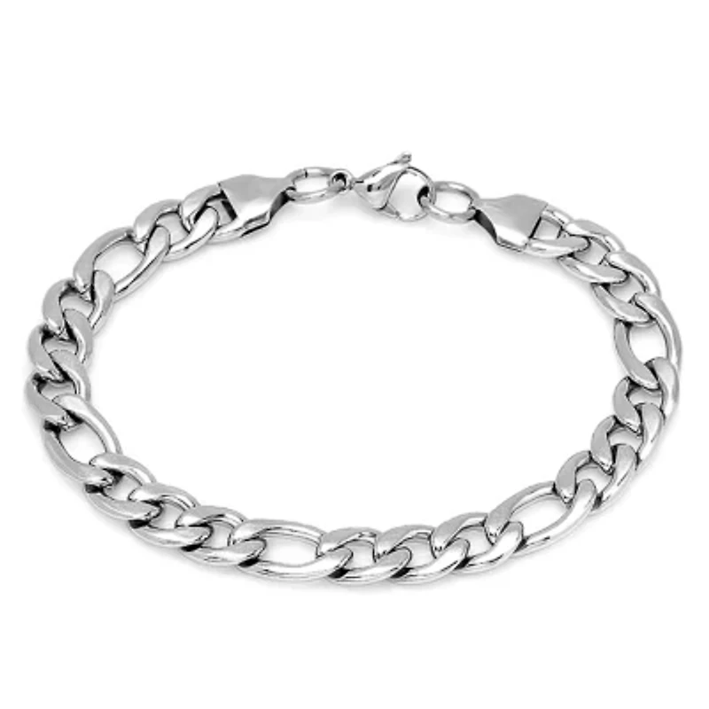 Steeltime Mens Stainless Steel Solid Figaro Chain Bracelet