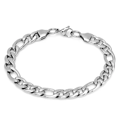 Steeltime Mens Stainless Steel Solid Figaro Chain Bracelet