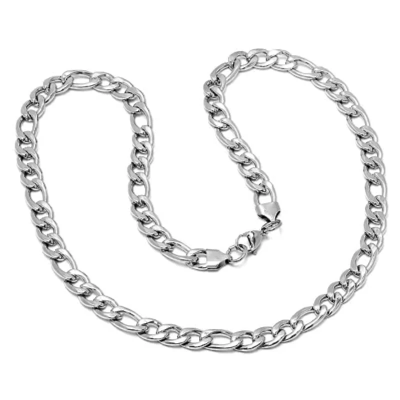 Steeltime Mens Stainless Steel 24 Inch Figaro Chain Necklace
