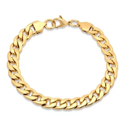 Steeltime Mens 18K Gold Over Stainless Steel Solid Curb Chain Bracelet