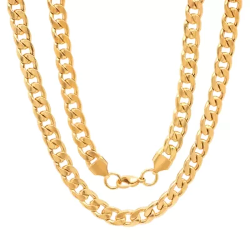 Steeltime Mens 18K Gold Over Stainless Steel 24 Inch Curb Chain Necklace