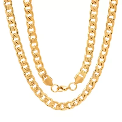 Steeltime Mens 18K Gold Over Stainless Steel 24 Inch Curb Chain Necklace