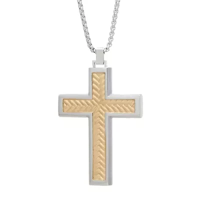 Mens Stainless Steel Cross 24 Inch Pendant Necklace