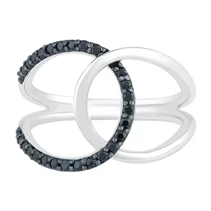 Double C Link Womens 1/4 CT. T.W. Natural Black Diamond Sterling Silver Cocktail Ring
