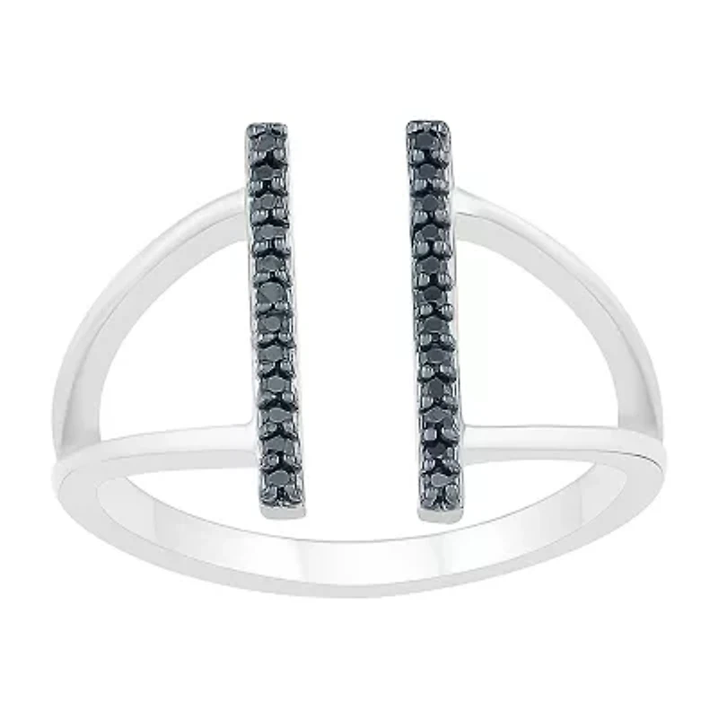 Midnight Black Open Edge Double Bar Womens 1/8 CT. T.W. Natural Diamond Sterling Silver Cocktail Ring