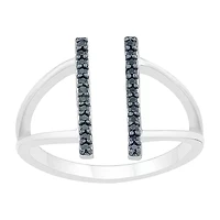 Midnight Black Open Edge Double Bar Womens 1/8 CT. T.W. Natural Diamond Sterling Silver Cocktail Ring