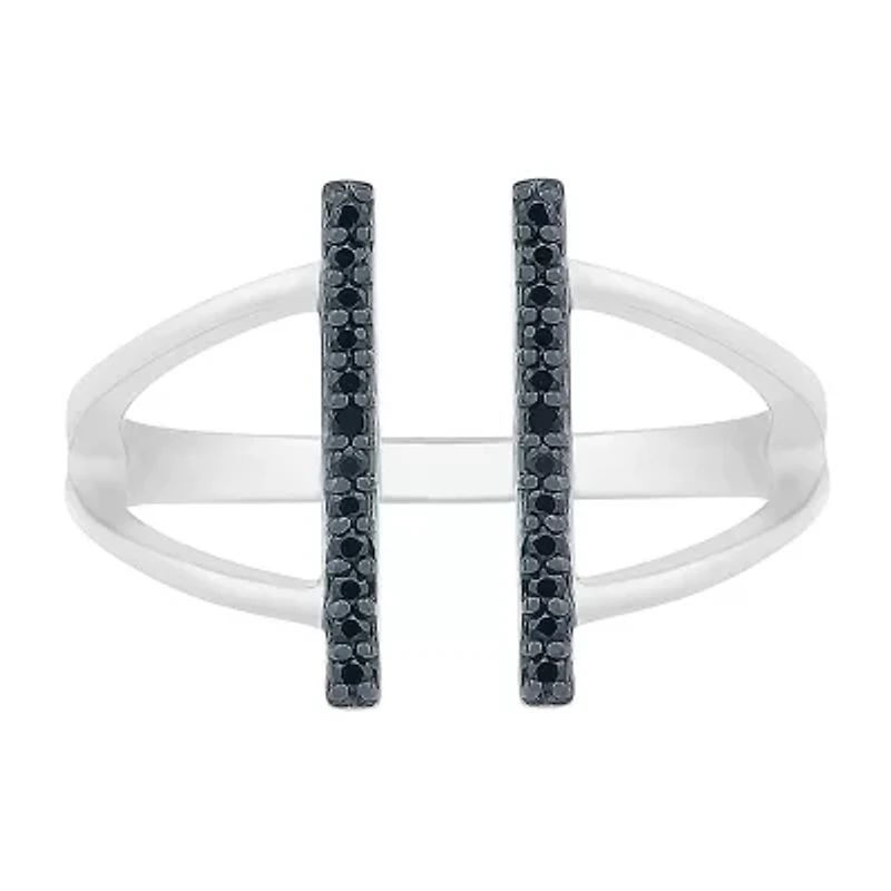 Midnight Black Open Edge Double Bar Womens 1/8 CT. T.W. Natural Diamond Sterling Silver Cocktail Ring
