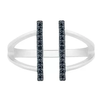 Midnight Black Open Edge Double Bar Womens 1/8 CT. T.W. Natural Diamond Sterling Silver Cocktail Ring